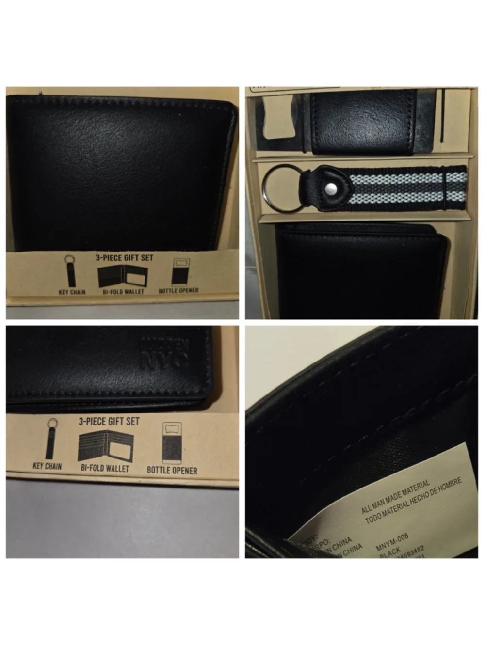 Men's Madden NYC 3-Piece Gift Set Wallet Key Chain Bottle Opener Black NEW